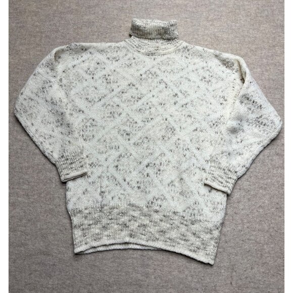 Liz Claiborne Sweaters - Vintage 90s Liz Claiborne Cream Turtleneck Sweater Diamond Neutral Wool Blend M